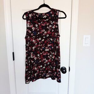 J Jill L Black Pink White Daisy Wearever Floral Tank Top
